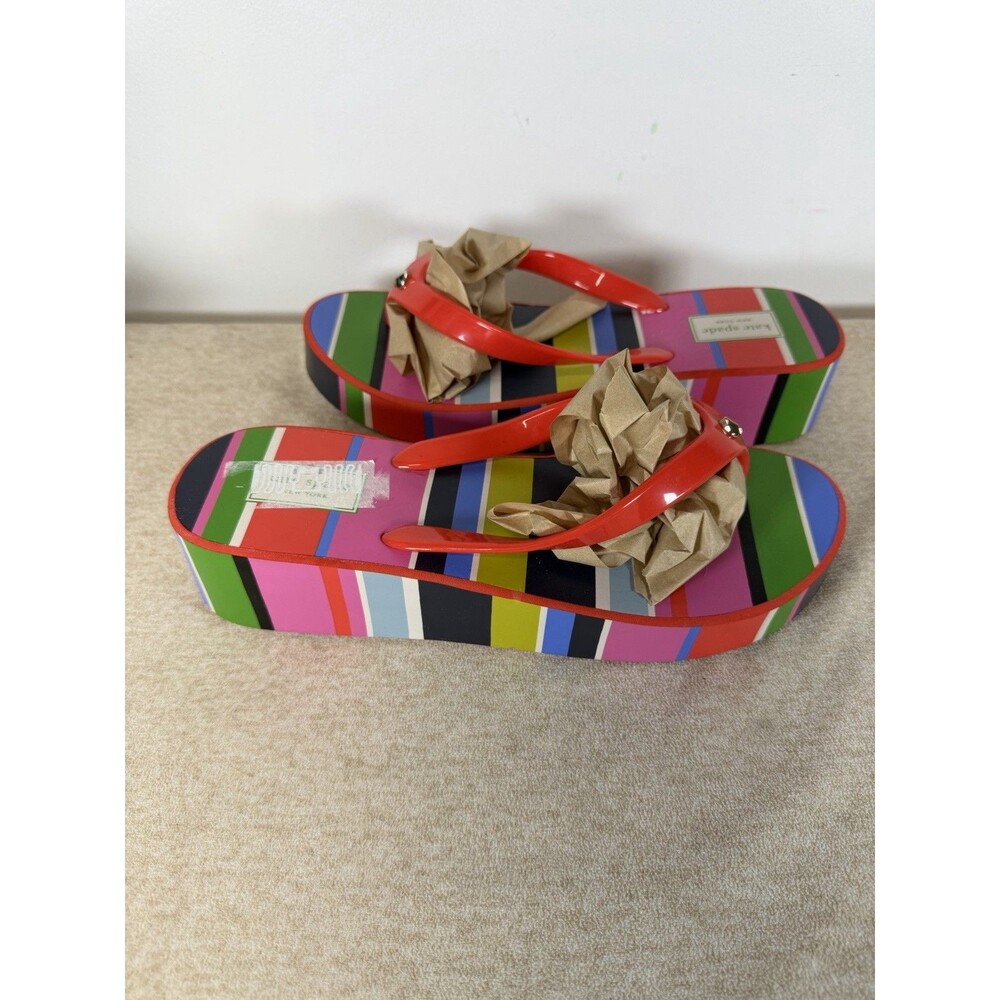 Kate Spade New York Rhett Wedge Sandals Rubber Thong Flip Flops 10 M Stripes - Picture 2 of 13